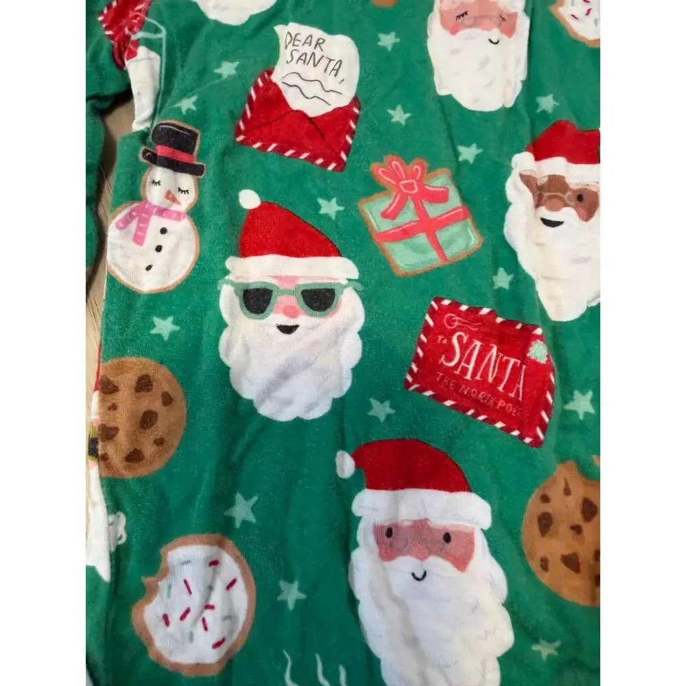 Little Sleepies Pajama Set Kids 5/6 Green Cookies for Santa Bamboo 2 Piece PJs